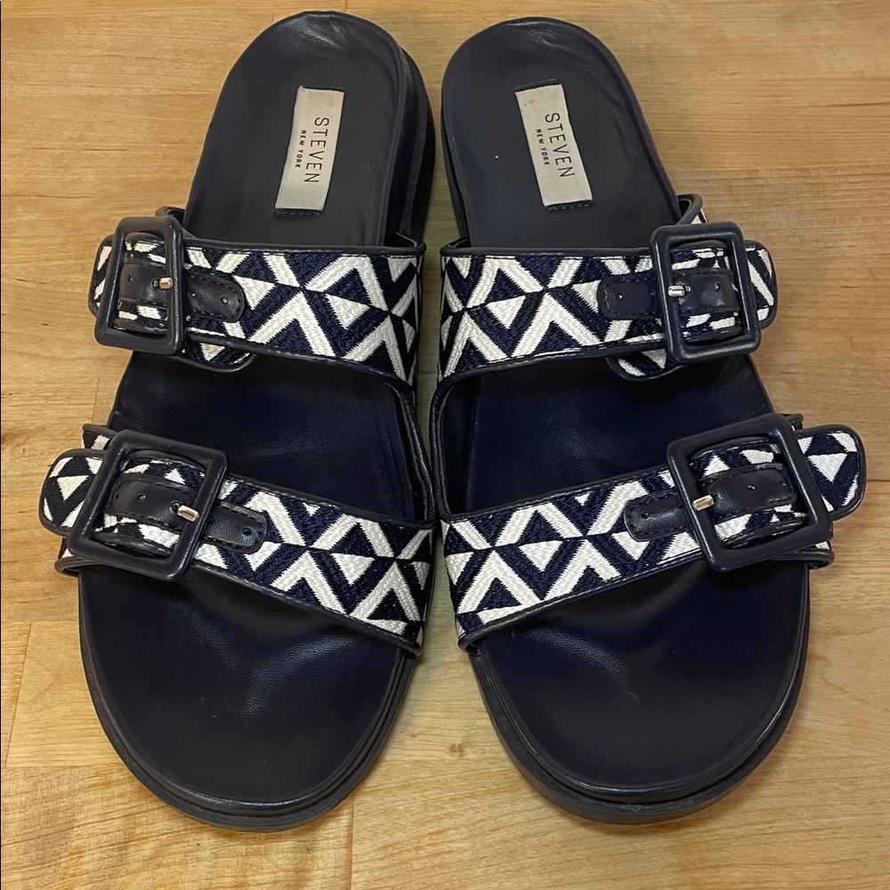 Steven New York Micah navy platform two strap slide sandals women’s size 10